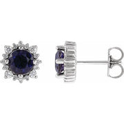 14k White 5 Mm Natural Iolite & 1/6 Ctw Natural Diamond Halo-style Earrings