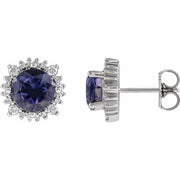 14k White 6 Mm Natural Iolite & 1/5 Ctw Natural Diamond Halo-style Earrings