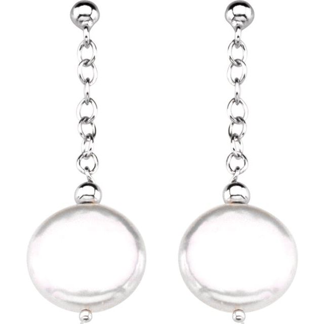 Sterling Silver Cultured White Freshwater Coin Pearl Earrings
