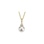 14K Yellow Cultured White Freshwater Pearl & .06 CTW Natural Diamond 18' Necklace