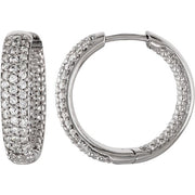 Sterling Silver Imitation White Cubic Zirconia Inside-Outside 19 mm Hoop Earrings