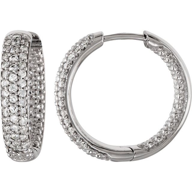 Sterling Silver Imitation White Cubic Zirconia Inside-Outside 19 mm Hoop Earrings