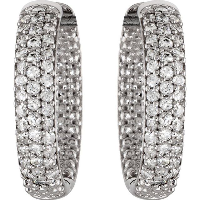Sterling Silver Imitation White Cubic Zirconia Inside-Outside 19 mm Hoop Earrings