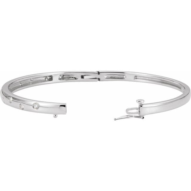 14K White 1/2 CTW Natural Diamond Bangle 6 3/4' Bracelet