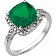 14K White Lab-Grown Emerald & .03 CTW Natural Diamond Ring