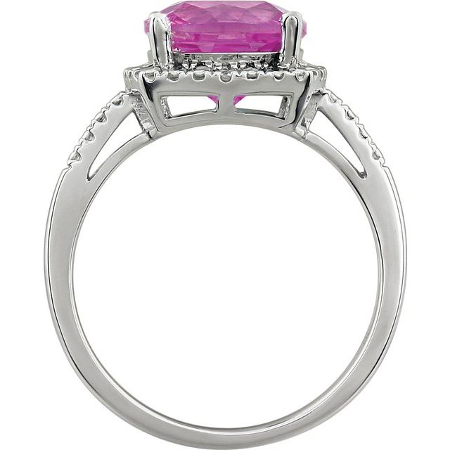 14K White Lab-Grown Pink Sapphire & .03 CTW Natural Diamond Ring