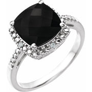 14K White Natural Black Onyx & .03 CTW Natural Diamond Ring