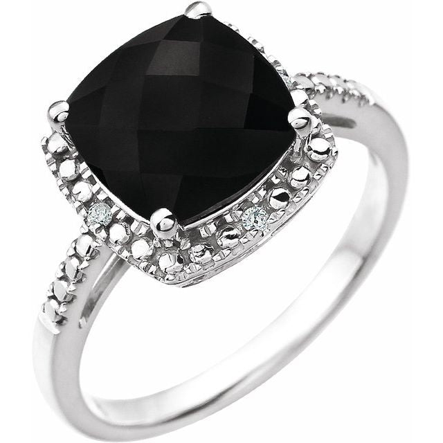 14K White Natural Black Onyx & .03 CTW Natural Diamond Ring