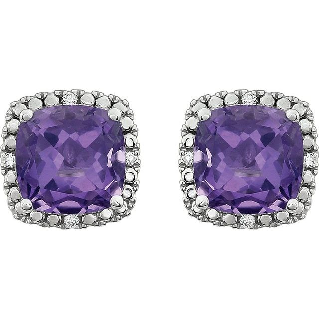 14K White Natural Amethyst & .06 CTW Natural Diamond Earrings