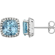 14K White Natural Sky Blue Topaz & .06 CTW Natural Diamond Earrings