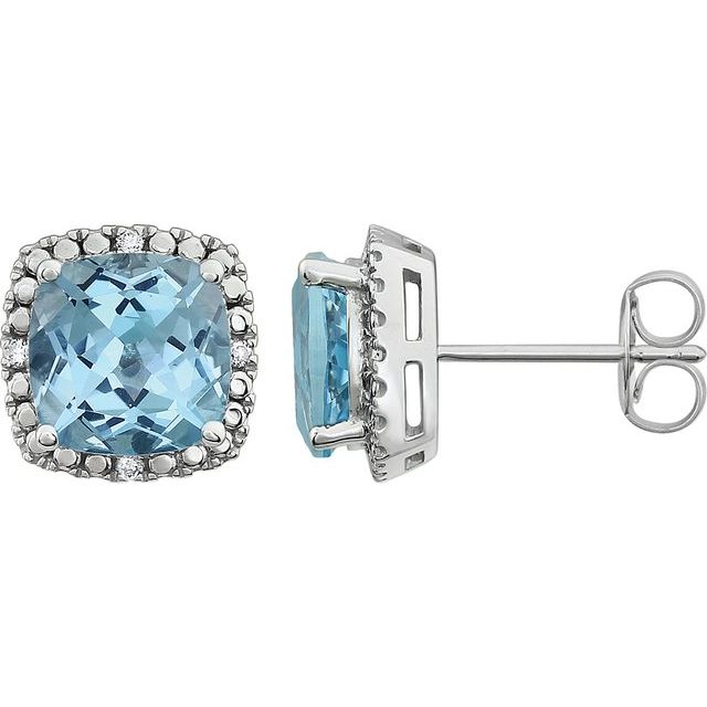 14K White Natural Sky Blue Topaz & .06 CTW Natural Diamond Earrings