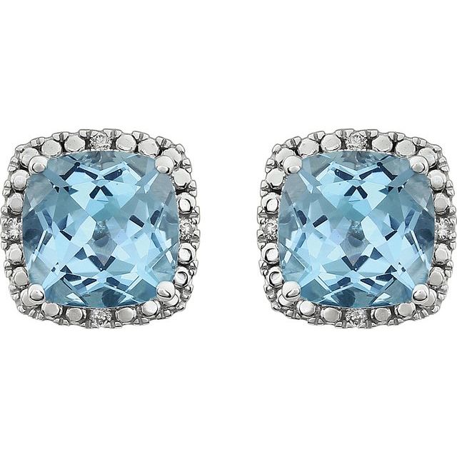 14K White Natural Sky Blue Topaz & .06 CTW Natural Diamond Earrings