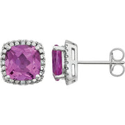 14K White Lab-Grown Pink Sapphire & .06 CTW Natural Diamond Earrings