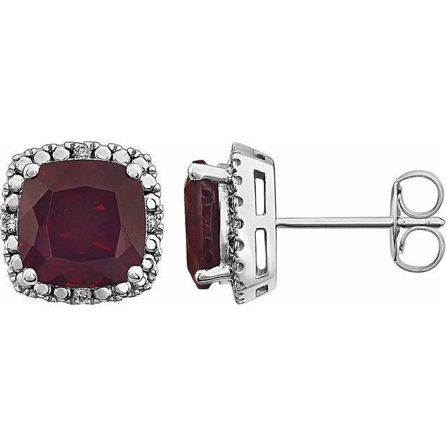 14K White Natural Mozambique Garnet & .06 CTW Natural Diamond Earrings