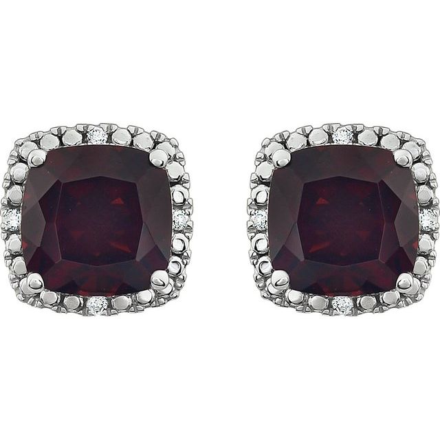 14K White Natural Mozambique Garnet & .06 CTW Natural Diamond Earrings