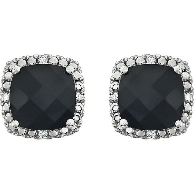 14K White Natural Black Onyx & .06 CTW Natural Diamond Earrings