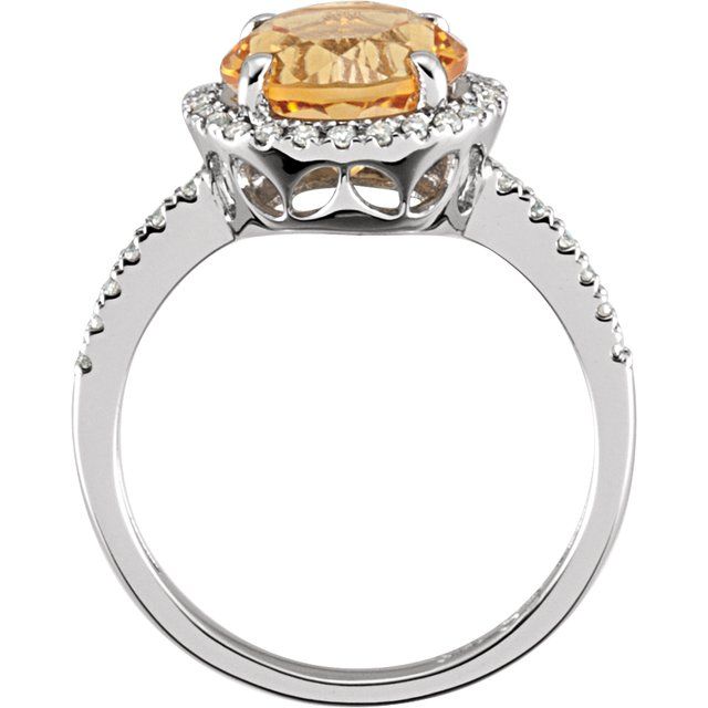 14K White Natural Citrine & 1/6 CTW Natural Diamond Ring