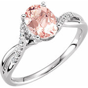 14K White Natural Pink Morganite & .06 CTW Natural Diamond Ring Size 7