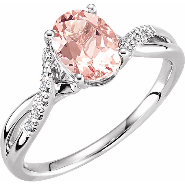 14K White Natural Pink Morganite & .06 CTW Natural Diamond Ring Size 7