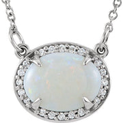 14K White Natural White Opal & .05 CTW Natural Diamond Halo-Style 16 1/2' Necklace