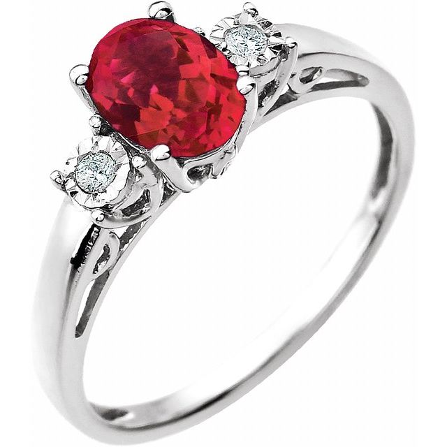 14K White Lab-Grown Ruby & .04 CTW Natural Diamond Ring