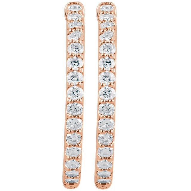 14K Rose 2 CTW Natural Diamond Inside-Outside 29.5 mm Hinged Hoop Earrings