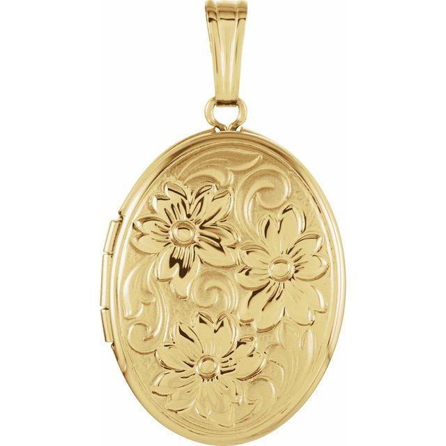 14K Yellow Oval Floral Locket