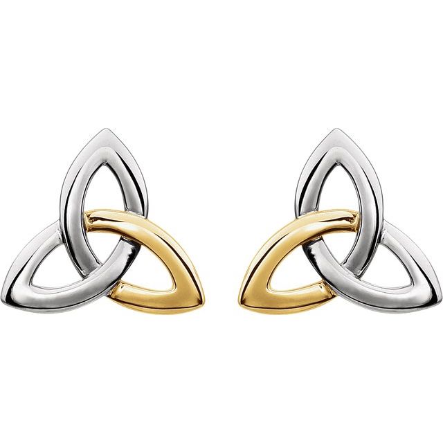 14K White/Yellow Celtic-Inspired Trinity Earrings