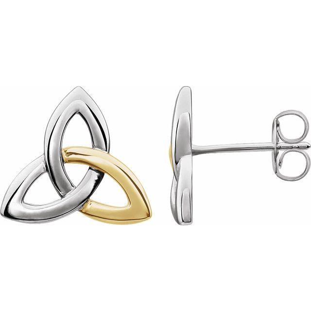 14K White/Yellow Celtic-Inspired Trinity Earrings