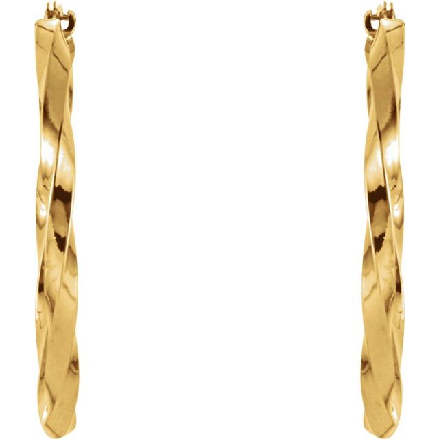 14K Yellow Twisted Tube 30 mm Hoop Earrings