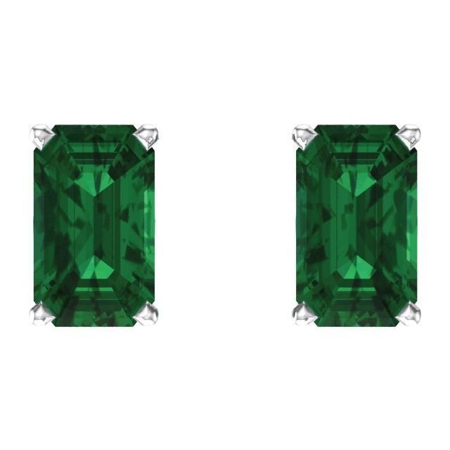 14k White Lab-grown Emerald Earrings