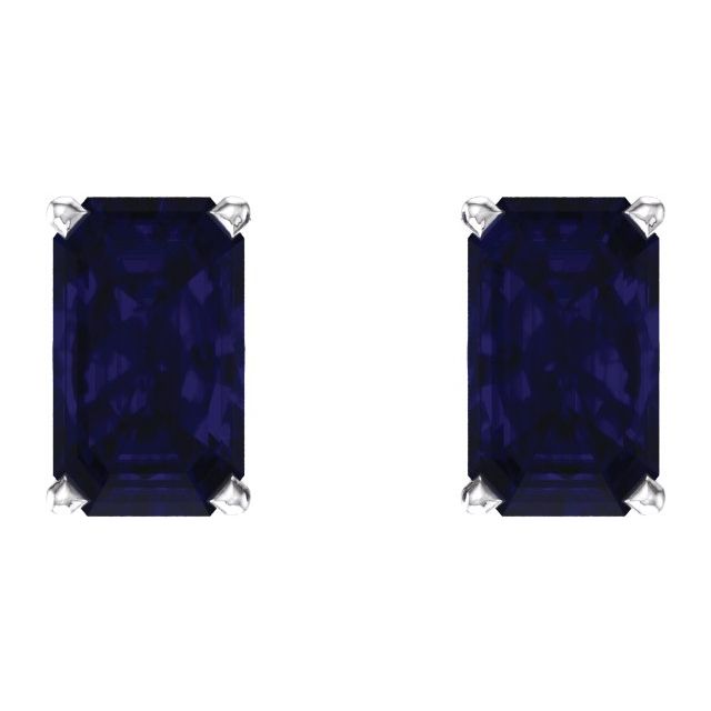 14k White Lab-grown Blue Sapphire Earrings