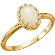 14K Yellow Natural White Opal Crown Ring