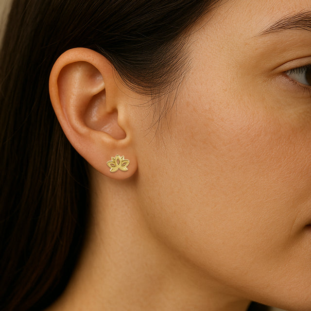 14K Yellow Lotus Earrings
