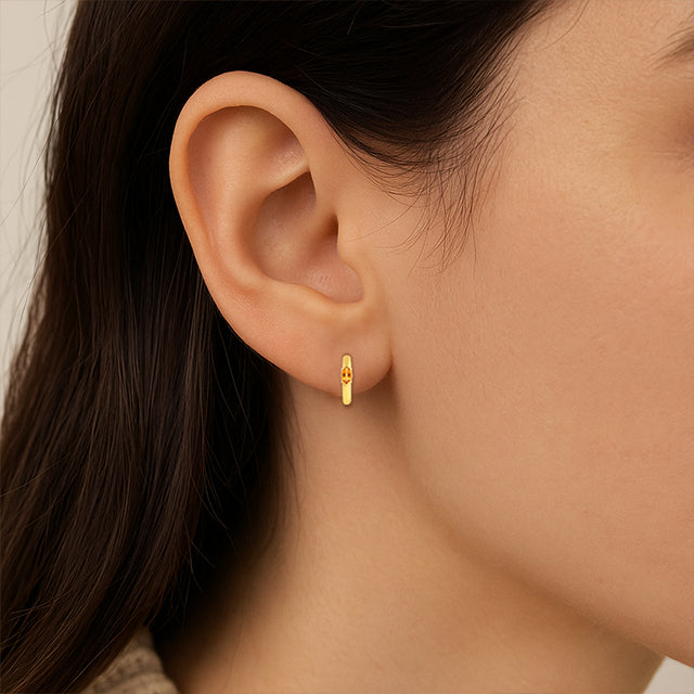 14K Yellow Natural Citrine Hoop Earrings