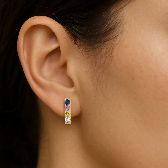 14K Yellow Natural Multi-Gemstone Bar Earrings
