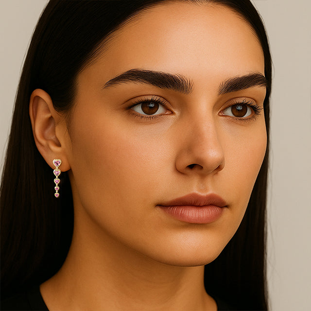 14K Yellow Natural Pink Tourmaline Heart Earrings