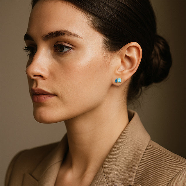 14K Yellow Natural Sky Blue Topaz & Natural London Blue Topaz Two-Stone Stud Earrings