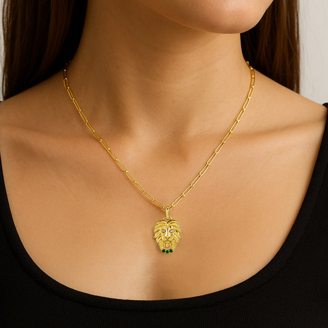 14K Yellow Natural Tsavorite Garnet & .005 CTW Natural Diamond Lion 20' Necklace