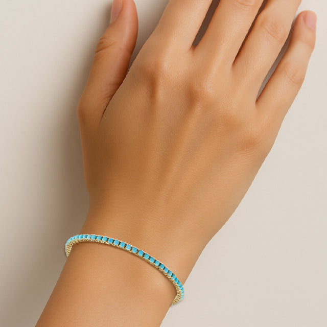 14K Yellow Natural Turquoise Line 7 1/2' Bracelet