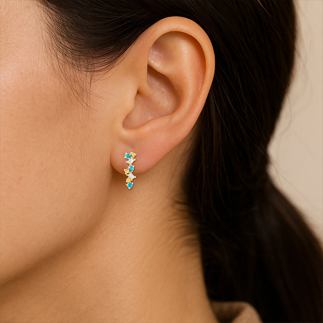 14K Yellow Natural Turquoise, Natural Honey Topaz & 1/10 CTW Natural Diamond Scattered Bar Earrings