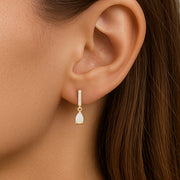 14K Yellow Natural White Opal & .08 CTW Natural Diamond Earrings