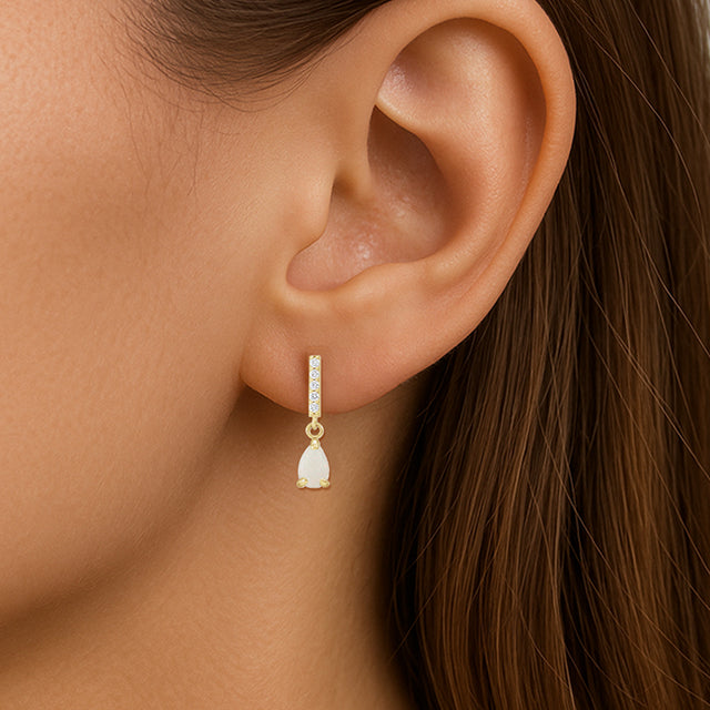 14K Yellow Natural White Opal & .08 CTW Natural Diamond Earrings