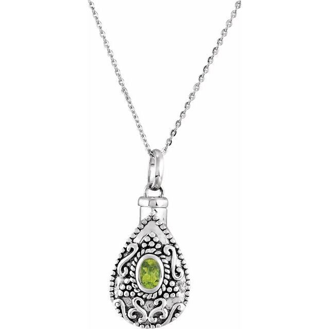 Sterling Silver 6x4 mm Oval August Birthstone Ash Holder 18' Necklace