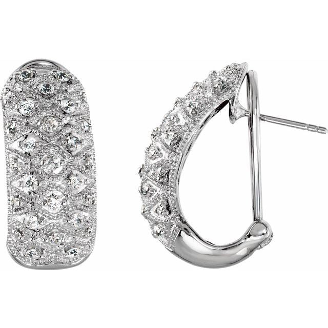 Sterling Silver Imitation White Cubic Zirconia J-Hoop Omega Earrings