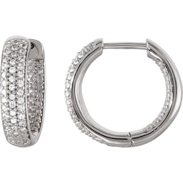 Sterling Silver Imitation White Cubic Zirconia Inside-Outside 14.25 mm Hoop Earrings