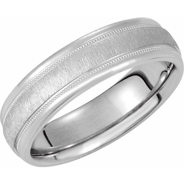 14k White 6 Mm Half Round Milgrain Stone Finish Band Size 11