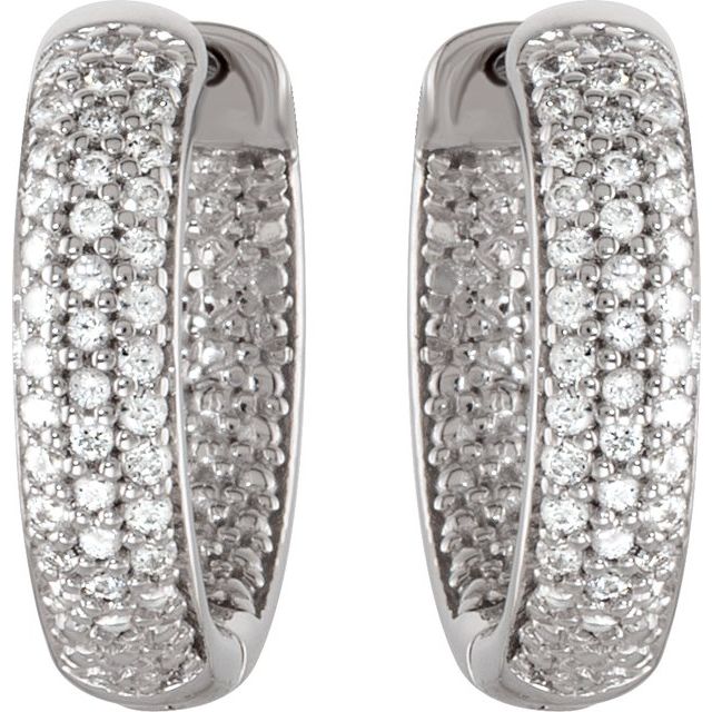 Sterling Silver Imitation White Cubic Zirconia Inside-Outside 14.25 mm Hoop Earrings