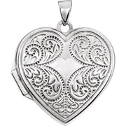 14K White Engravable Heart Locket