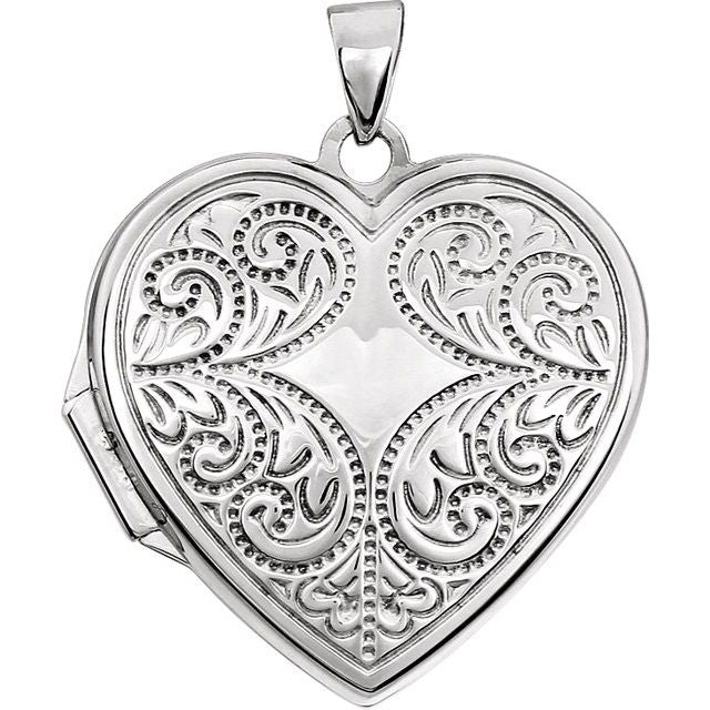 14K White Engravable Heart Locket